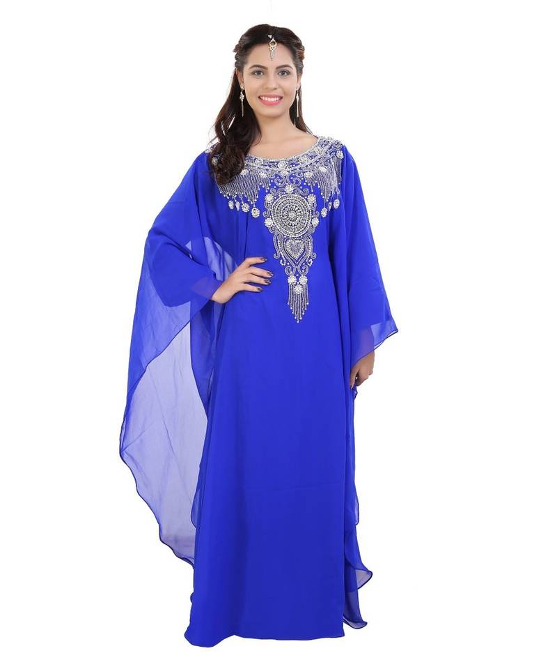 Blue Georgette Embroidered Zari Work Islamic Kaftan