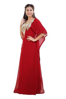 Red Georgette Embroidered Zari Work Islamic Kaftan