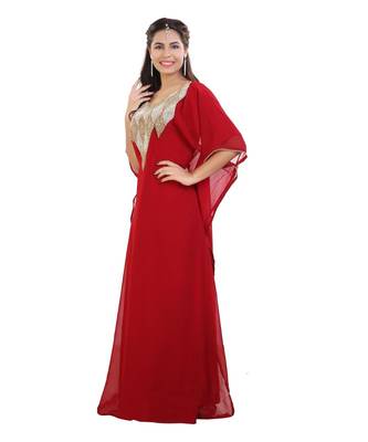 Red Georgette Embroidered Zari Work Islamic Kaftan 1
