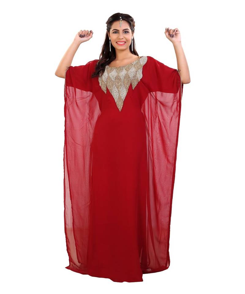 Red Georgette Embroidered Zari Work Islamic Kaftan