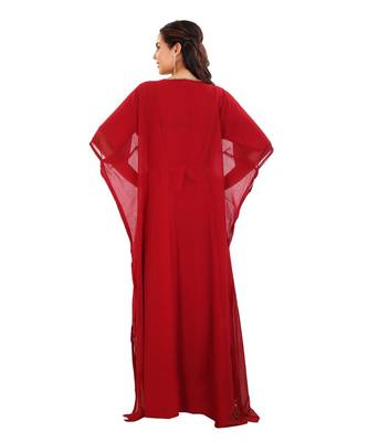 Red Georgette Embroidered Zari Work Islamic Kaftan 3