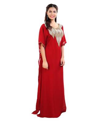 Red Georgette Embroidered Zari Work Islamic Kaftan 4