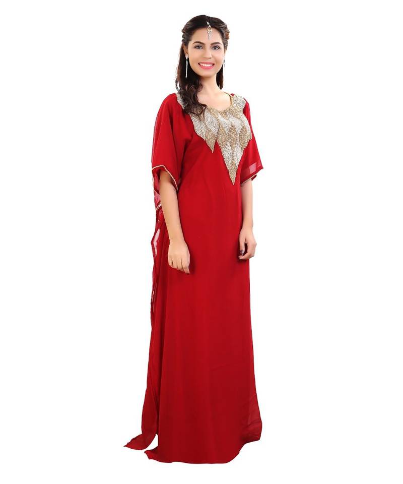 Red Georgette Embroidered Zari Work Islamic Kaftan