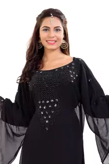Black  Georgette Embroidered Zari Work Islamic Kaftan