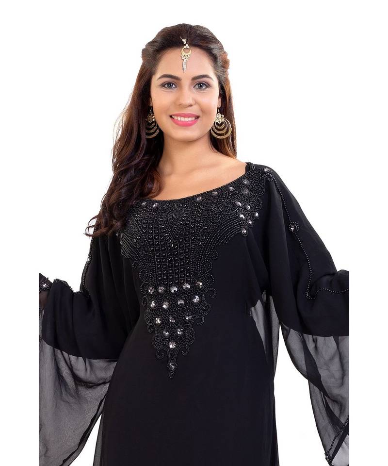 Black  Georgette Embroidered Zari Work Islamic Kaftan
