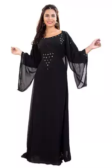 Black  Georgette Embroidered Zari Work Islamic Kaftan