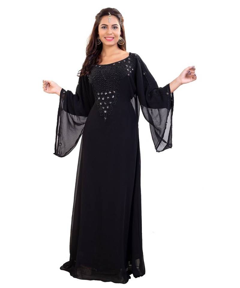 Black  Georgette Embroidered Zari Work Islamic Kaftan
