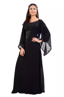 Black  Georgette Embroidered Zari Work Islamic Kaftan