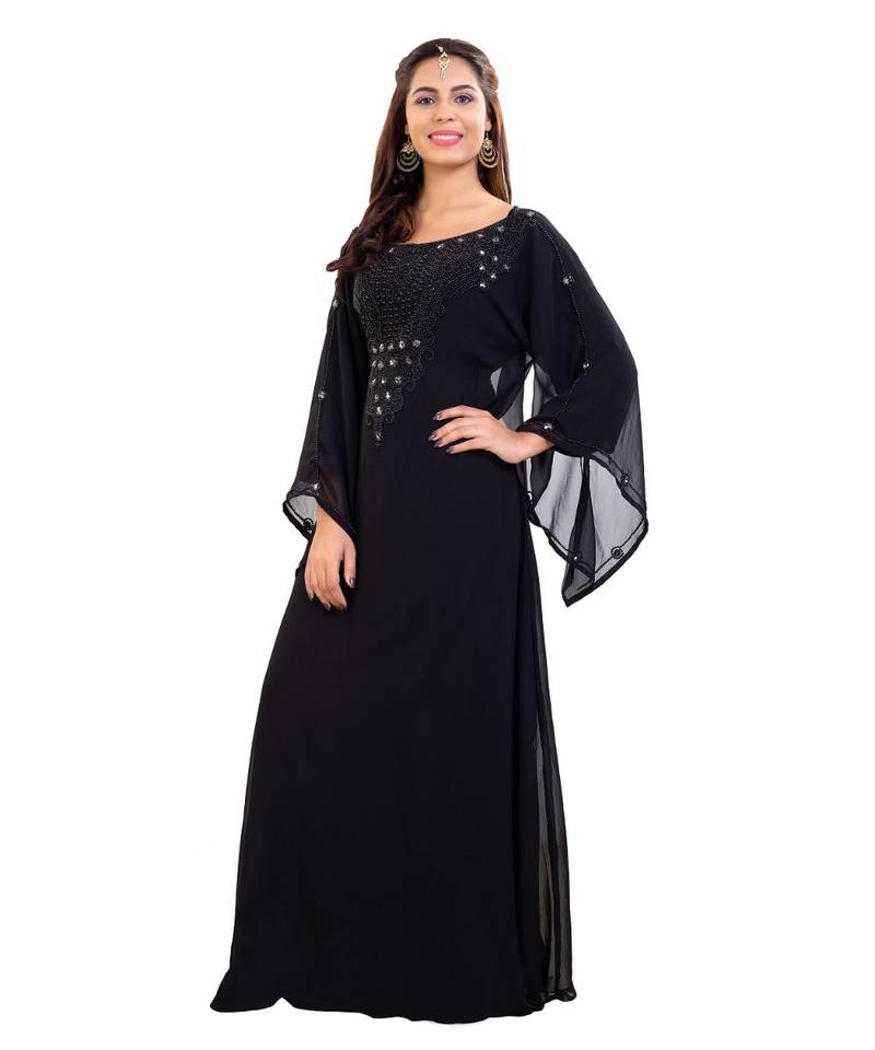 Black  Georgette Embroidered Zari Work Islamic Kaftan
