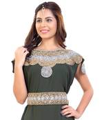 Olive Georgette Embroidered Zari Work Islamic Kaftan