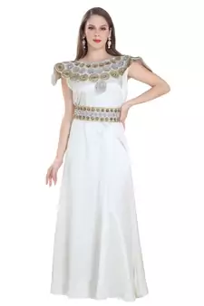 Olive Georgette Embroidered Zari Work Islamic Kaftan