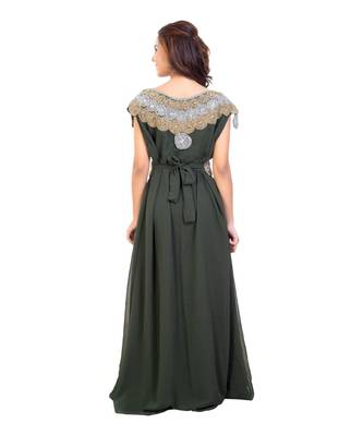 Olive Georgette Embroidered Zari Work Islamic Kaftan 5