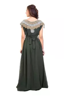 Olive Georgette Embroidered Zari Work Islamic Kaftan
