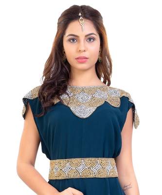 Blue Georgette Embroidered Zari Work Islamic Kaftan 1