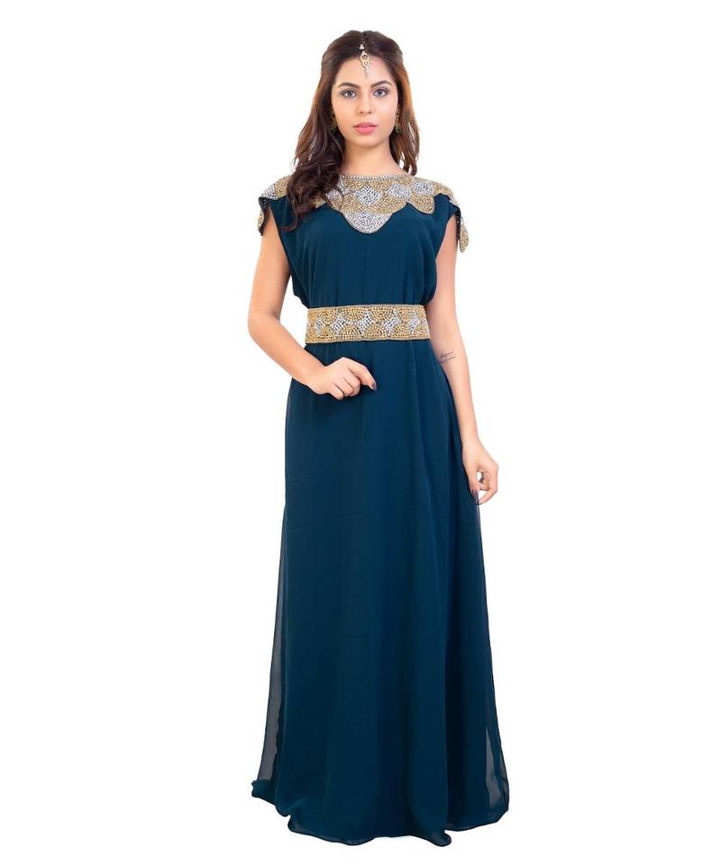 Blue Georgette Embroidered Zari Work Islamic Kaftan