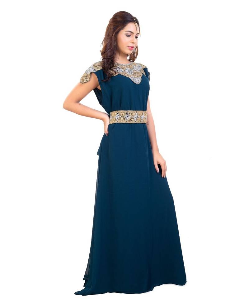 Blue Georgette Embroidered Zari Work Islamic Kaftan