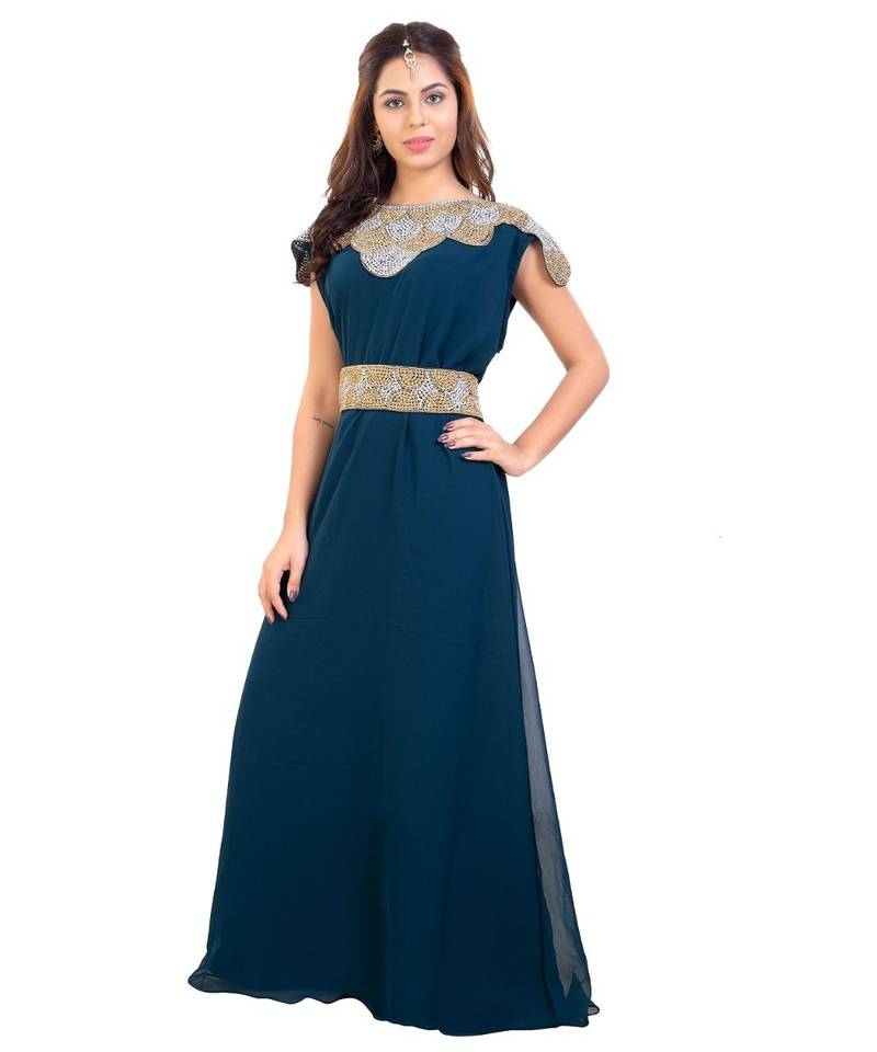 Blue Georgette Embroidered Zari Work Islamic Kaftan