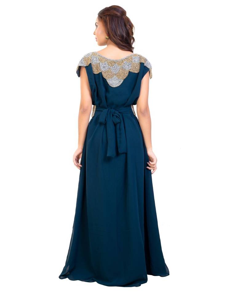 Blue Georgette Embroidered Zari Work Islamic Kaftan