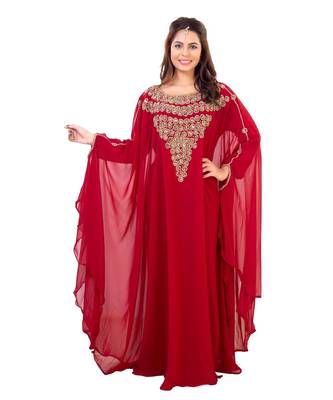 Red Georgette Embroidered Zari Work Islamic Kaftan 1