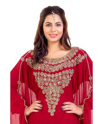 Red Georgette Embroidered Zari Work Islamic Kaftan 2