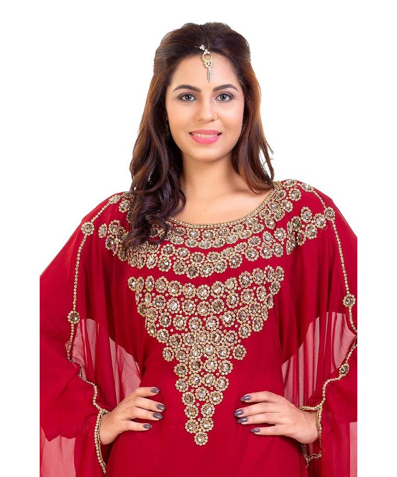 Red Georgette Embroidered Zari Work Islamic Kaftan