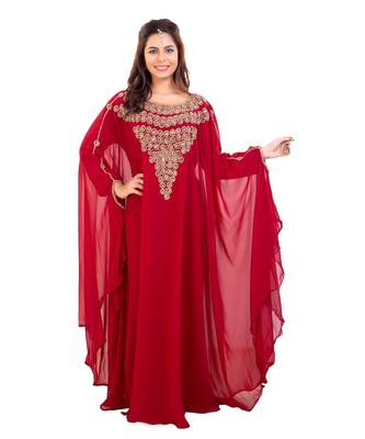 Red Georgette Embroidered Zari Work Islamic Kaftan 3