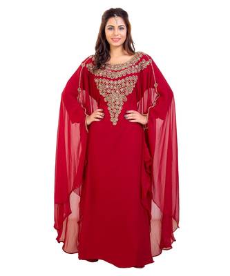 Red Georgette Embroidered Zari Work Islamic Kaftan 4