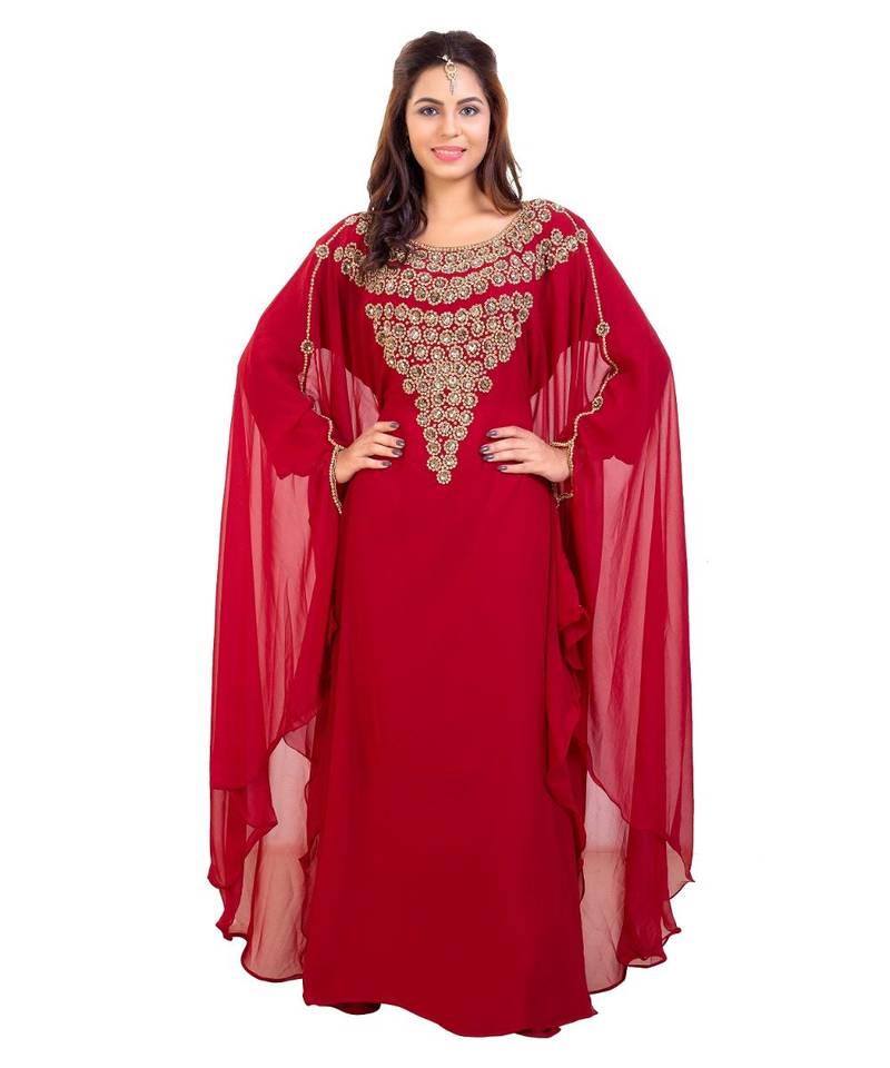Red Georgette Embroidered Zari Work Islamic Kaftan