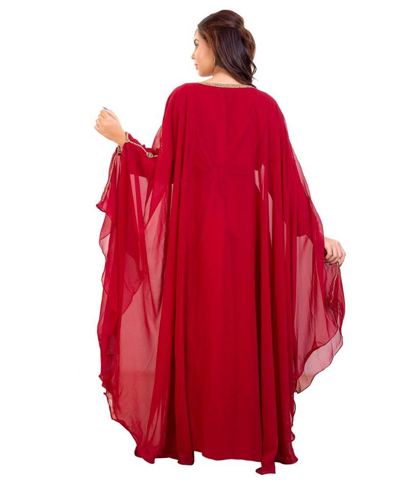 Red Georgette Embroidered Zari Work Islamic Kaftan