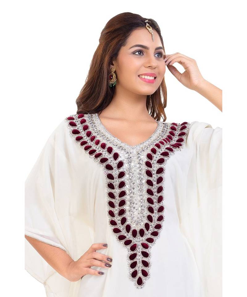 Cream  Georgette Embroidered Zari Work Islamic Kaftan