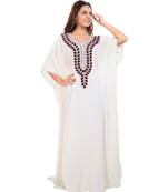 Cream  Georgette Embroidered Zari Work Islamic Kaftan