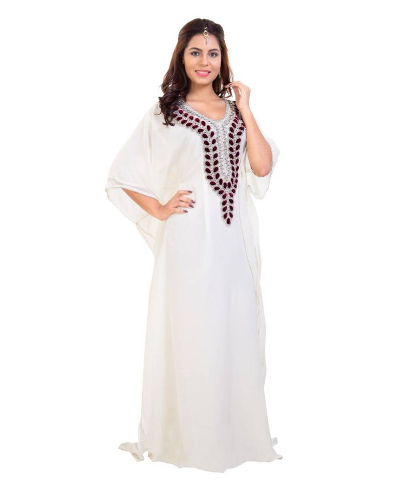 Cream  Georgette Embroidered Zari Work Islamic Kaftan