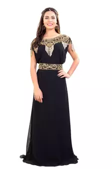Black Georgette Embroidered Zari Work Islamic Kaftan
