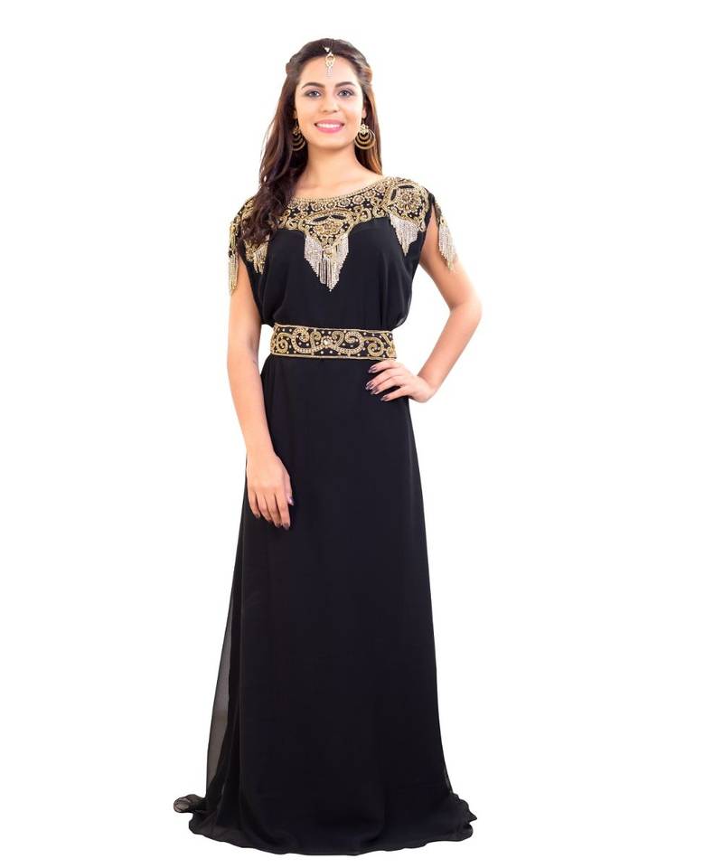 Black Georgette Embroidered Zari Work Islamic Kaftan
