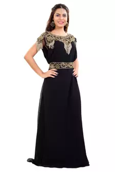 Black Georgette Embroidered Zari Work Islamic Kaftan