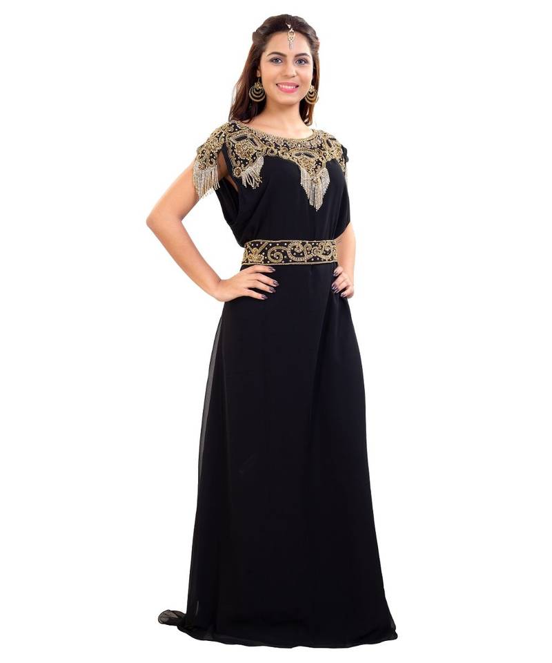 Black Georgette Embroidered Zari Work Islamic Kaftan
