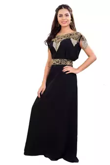 Black Georgette Embroidered Zari Work Islamic Kaftan
