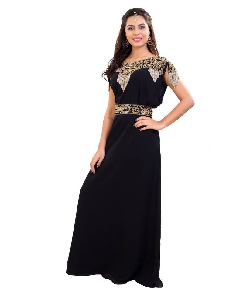 Black Georgette Embroidered Zari Work Islamic Kaftan