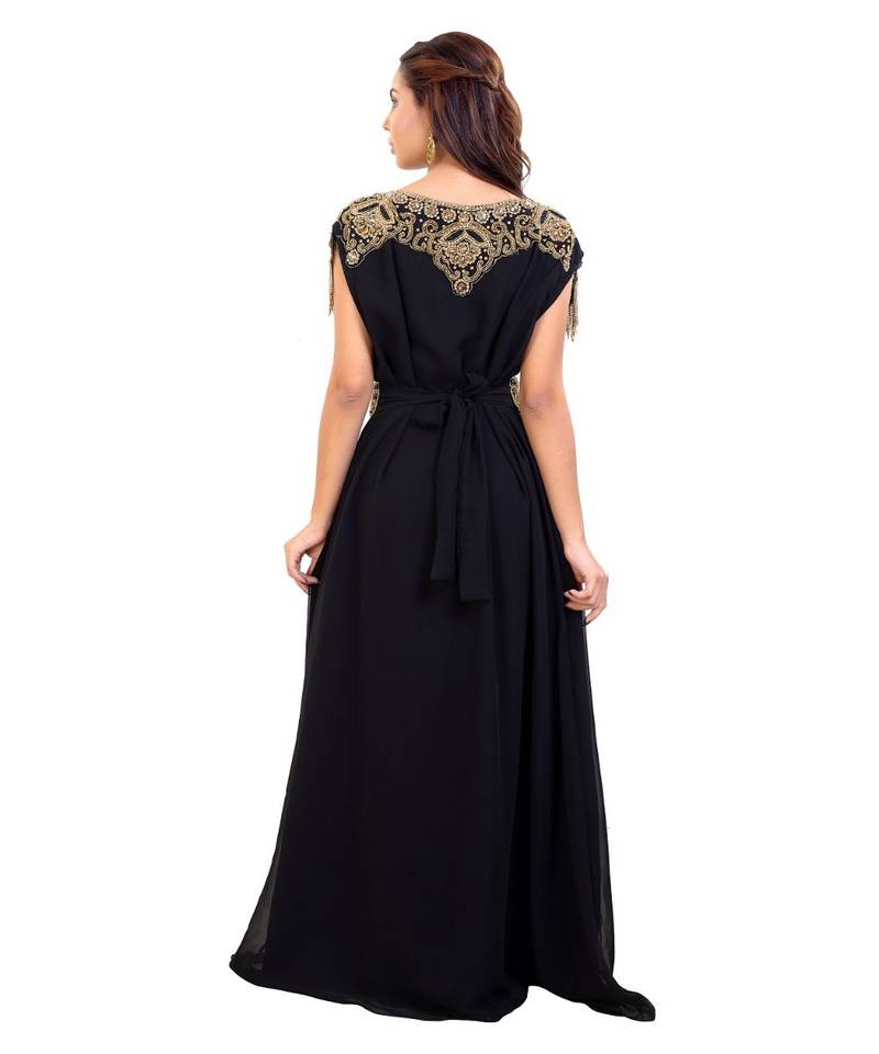 Black Georgette Embroidered Zari Work Islamic Kaftan