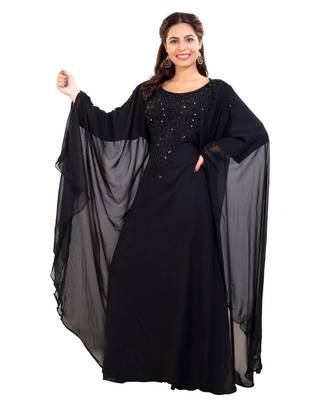 Black Georgette Embroidered Zari Work Islamic Kaftan 2