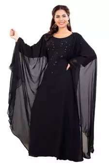 Black Georgette Embroidered Zari Work Islamic Kaftan