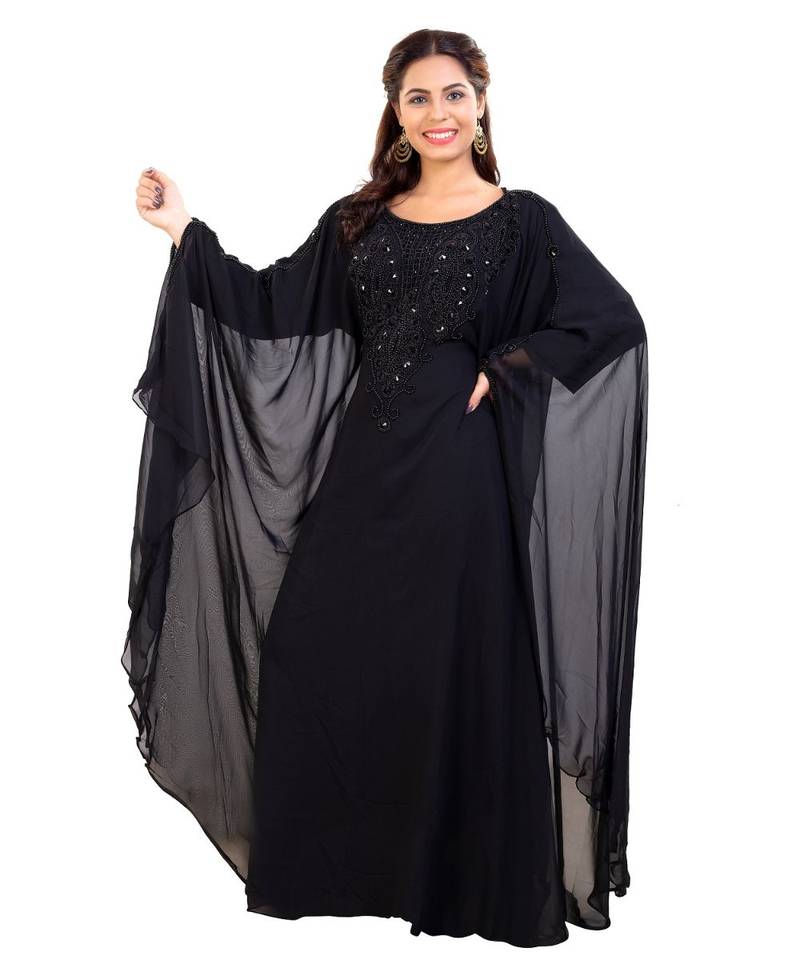 Black Georgette Embroidered Zari Work Islamic Kaftan