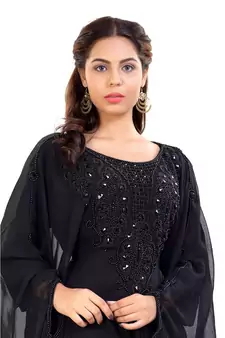 Black Georgette Embroidered Zari Work Islamic Kaftan