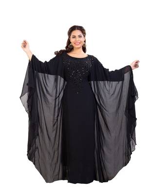 Black Georgette Embroidered Zari Work Islamic Kaftan 5