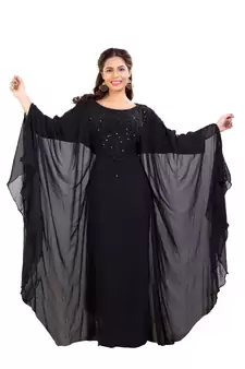 Black Georgette Embroidered Zari Work Islamic Kaftan