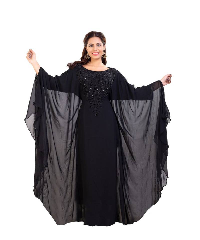 Black Georgette Embroidered Zari Work Islamic Kaftan