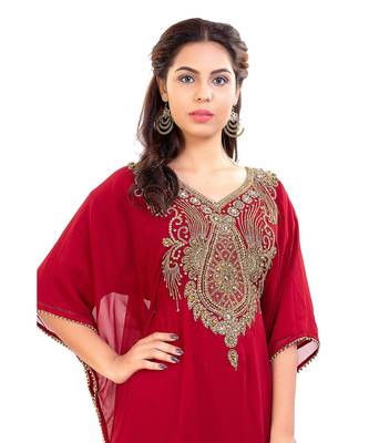 Red Georgette Embroidered Zari Work Islamic Kaftan 1