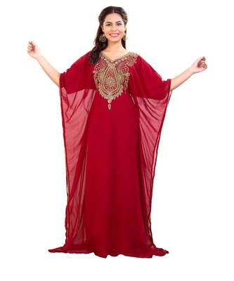 Red Georgette Embroidered Zari Work Islamic Kaftan 2