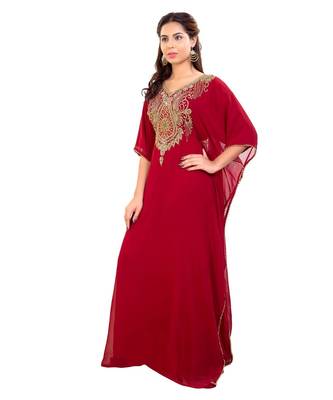 Red Georgette Embroidered Zari Work Islamic Kaftan 3