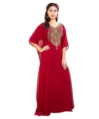Red Georgette Embroidered Zari Work Islamic Kaftan 4